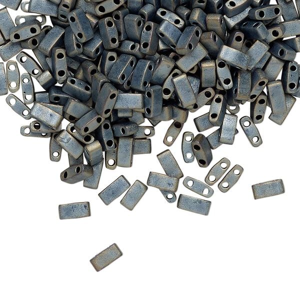 Seed bead, TILA®, glass, pkg/250g, 5x2.3mm half tila rectangle, opaque matte metallic silver grey, (HTL-2002). image number 0