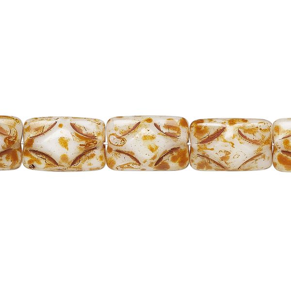 Bead, Czech pressed glass, opaque brown and white, 13x8mm puffed rectangle. Sold per 14-inch strand, approximately 30 beads. image number 0
