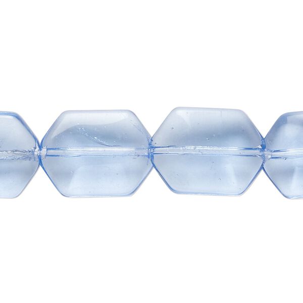 Bead, glass, transparent medium blue, 16x13mm-17x13mm puffed hexagon. Sold per 13-inch strand, approximately 15 beads. image number 0
