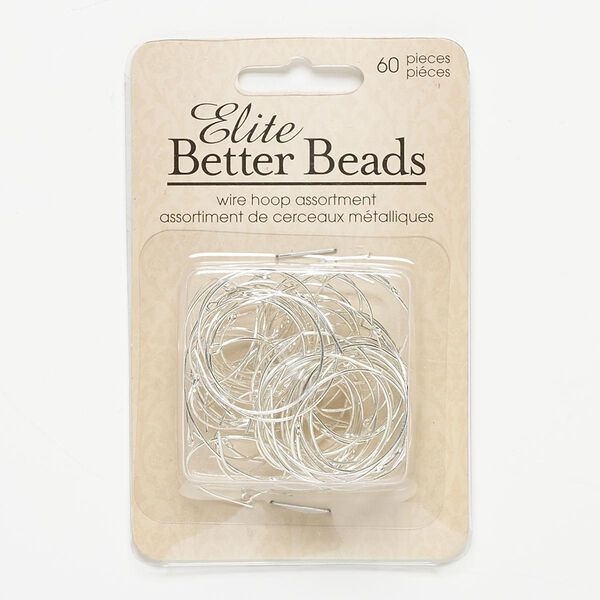 Beading hoop mix, silver-finished "pewter" (zinc-based alloy), 20-32mm round. Sold per pkg of 60. image number 0