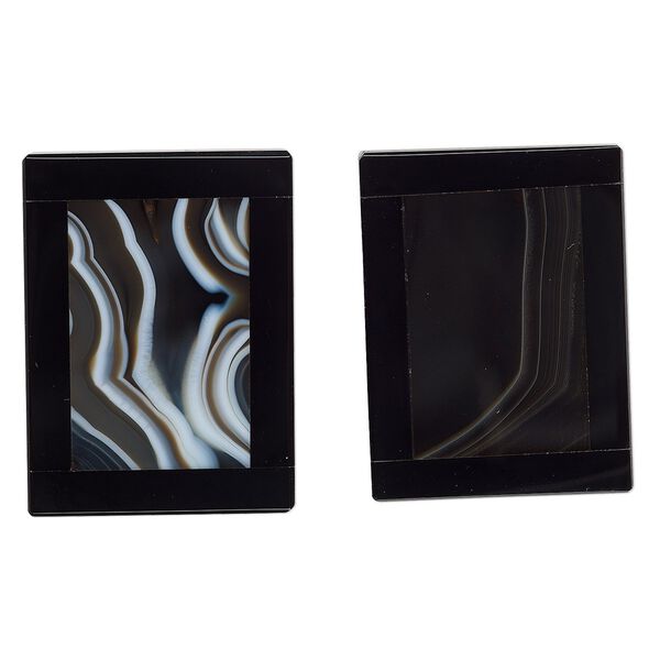 Black onyx 1pkg1, top-drilled flat rectangle bead 39x29mm-41x30mm image number 0