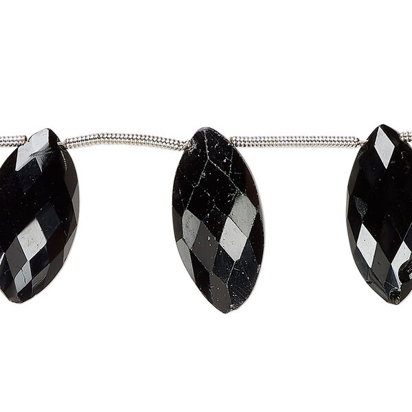 Black spinel 1pkg11, hand-cut top-drilled faceted puffed marquise bead 18x9mm-23x11mm image number 0