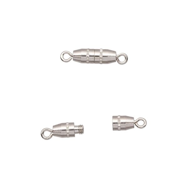 Clasp, torpedo, imitation nickel-plated brass, 10x4mm oval. Sold per pkg of 100. image number 0