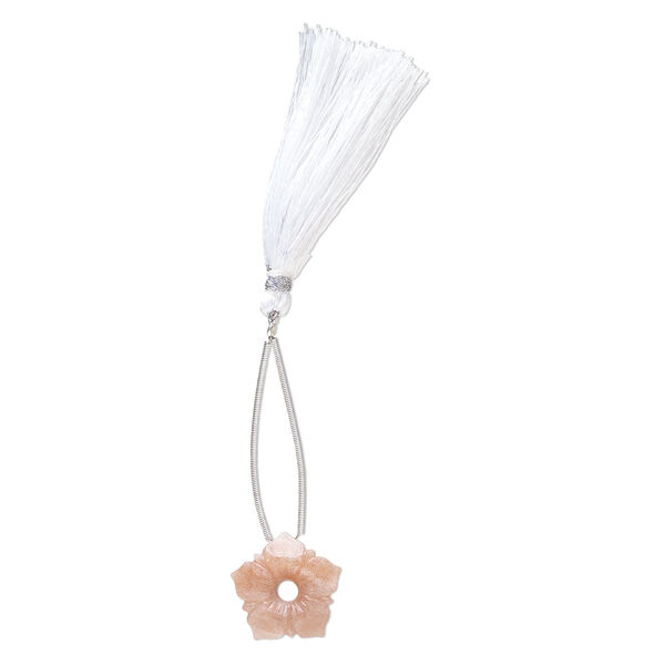 Peach moonstone 1pkg1, hand-cut top-drilled carved flower bead natural 20x20mm / 4mm center hole image number 1
