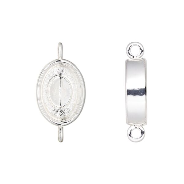 Link, Almost Instant Jewelry®, silver-plated "pewter" (zinc-based alloy), 16x12mm oval with 14x10mm oval setting. Sold individually. image number 0