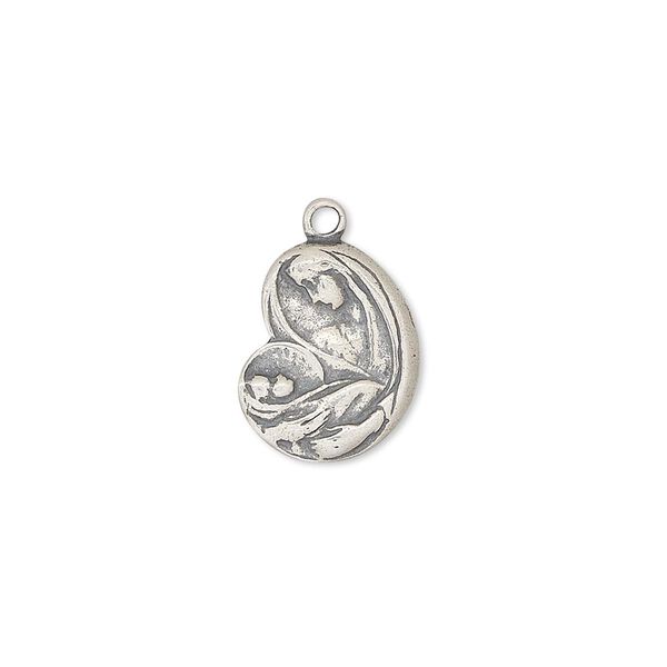 Drop, antiqued sterling silver, 14x12mm Mary and baby Jesus. Sold individually. image number 0