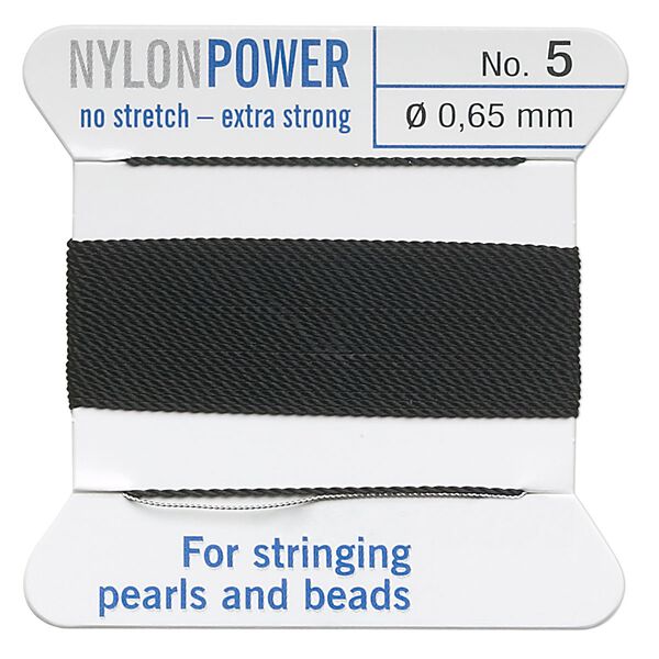 Thread, Griffin, nylon, black, size #5. Sold per 2-meter card (approximately 78 inches). image number 0