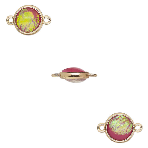 Link, Opalized Ice™, "opal" (resin) and gold-finished brass, light purple, 9.5mm double-sided round. Sold per pkg of 6. image number 0