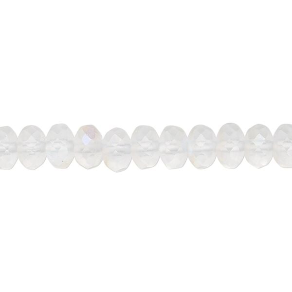 Bead, Czech fire-polished glass, matte opal AB, 7x5mm faceted rondelle. Sold per 15-1/2" to 16" strand. image number 0