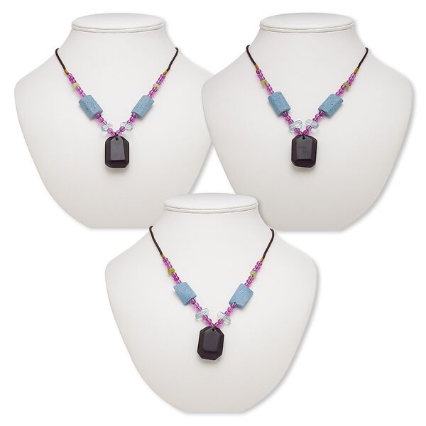 Blackstone / malaysia "jade" / quartz / acrylic 1pkg3, faceted rectangle necklace continuous 20 to 24 inch 33x25mm-34x25mm image number 0