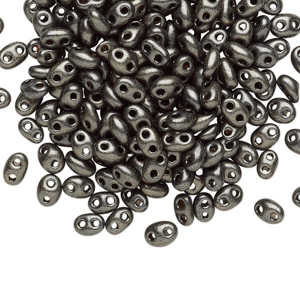Seed bead, Preciosa Twin™ Czech glass, pkg/250g, 5x2.5mm oval, opaque dark khaki green terra pearl black, (28992). image number 0