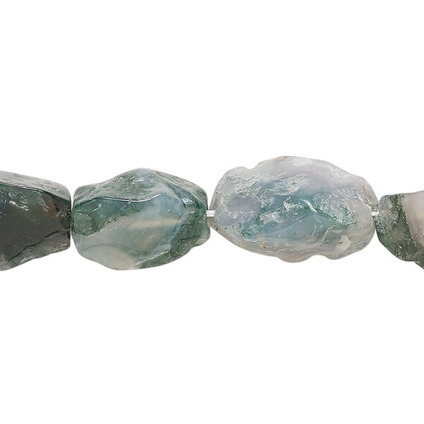 Moss agate 1pkg1, hand-knapped polished 3-sided nugget bead natural B grade, 15.5-16 inch medium-large image number 0