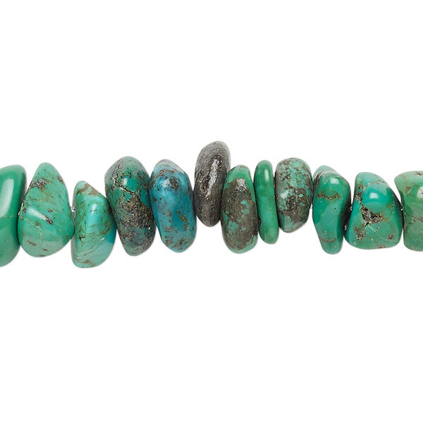 Bead, turquoise (dyed / stabilized), green-brown, large chip, Mohs hardness 5 to 6. Sold per 15" to 16" strand. image number 0