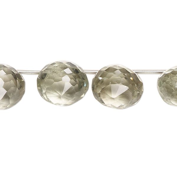 Green quartz 1pkg14, hand-cut top-drilled faceted teardrop bead 11x9mm-13x12mm image number 0