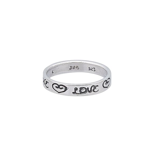 Ring, sterling silver, 3.5mm wide with "LOVE" and hearts design, size 6. Sold individually. image number 0