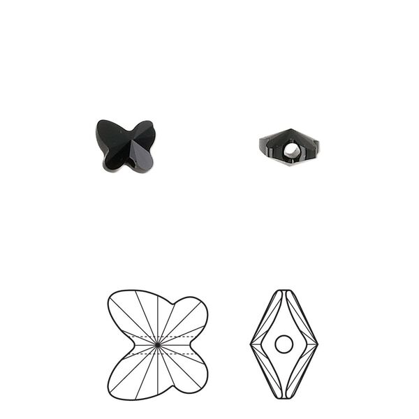 Bead 12pk jet, Crystal Passions® 6x5mm butterfly 5754 image number 0