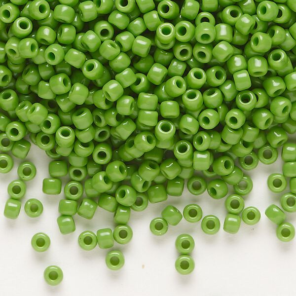 Seed bead, Dyna-Mites™, glass, opaque jade green, #8 round. Sold per 40-gram pkg. image number 0