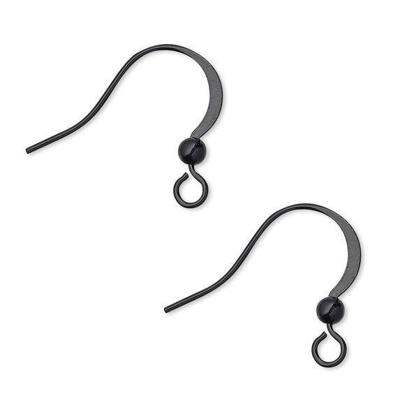 Ear wire, electro-coated brass, black, 19mm flat fishhook with 3mm ball and open loop, 21 gauge. Sold per pkg of 5 pairs. image number 0