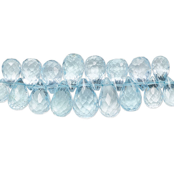 Sky blue topaz 1pkg18, hand-cut top-drilled faceted teardrop bead graduated 8x5mm-10x6mm image number 0