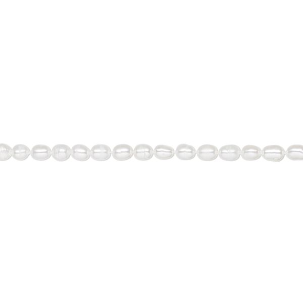 Pearl, White Lotus™, cultured freshwater (bleached), white, 1.5-2mm rice, B grade, Mohs hardness 2-1/2 to 4. Sold per 15-1/2" to 16" strand. image number 0