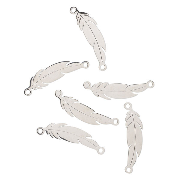 Link, stainless steel, 24x7mm double-sided feather. Sold per pkg of 6. image number 0