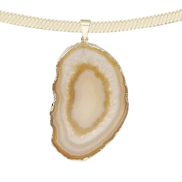 Agate / copper / brass 1pkg1, gold-plated hand-cut slice pendant natural 52x29mm-62x35mm image number 0