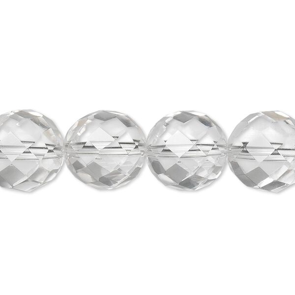 Quartz crystal 1pkg1, tumbled faceted round bead natural 8 inch 12mm image number 0