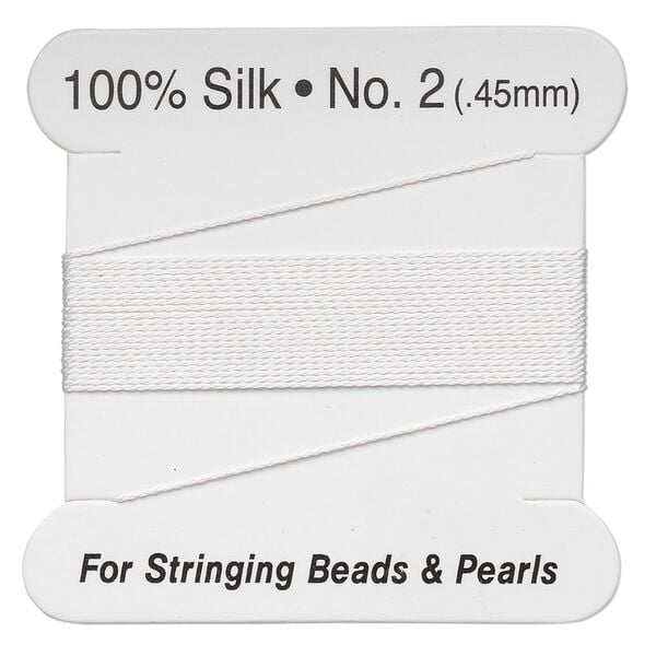 Thread, silk, white, size #2. Sold per 2-meter card. image number 0