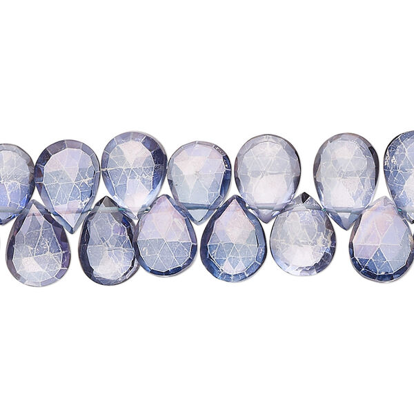 Quartz crystal 1pkg1, hand-cut top-drilled faceted puffed teardrop bead 7 inch 9x7mm-12x8mm image number 0
