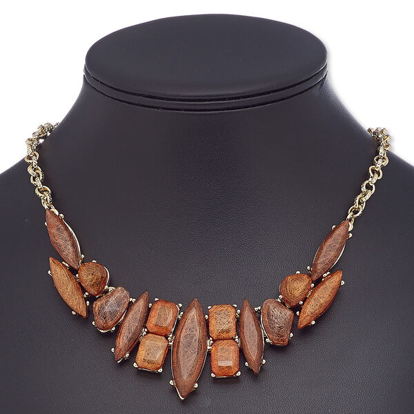 Necklace, resin with gold-finished steel and "pewter" (zinc-based alloy), copper and bronze, 18 inches with 2-inch extender chain and lobster claw clasp. Sold individually. image number 0
