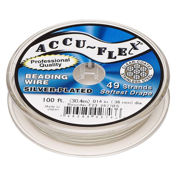 Beading wire, Accu-Flex®, nylon and silver-plated stainless steel, clear, 49 strand, 0.014-inch diameter. Sold per 100-foot spool. image number 0