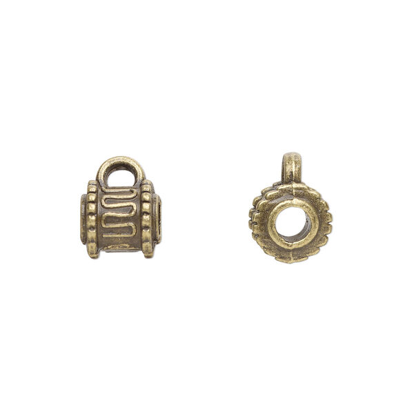 Bead, antique brass-plated "pewter" (zinc-based alloy), 7x6mm cylinder with loop. Sold per pkg of 20. image number 0