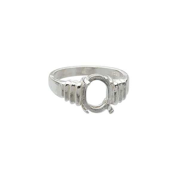 Ring, sterling silver, tri-slash band with 10x8mm 4-prong oval setting, size 7. Sold individually. image number 0
