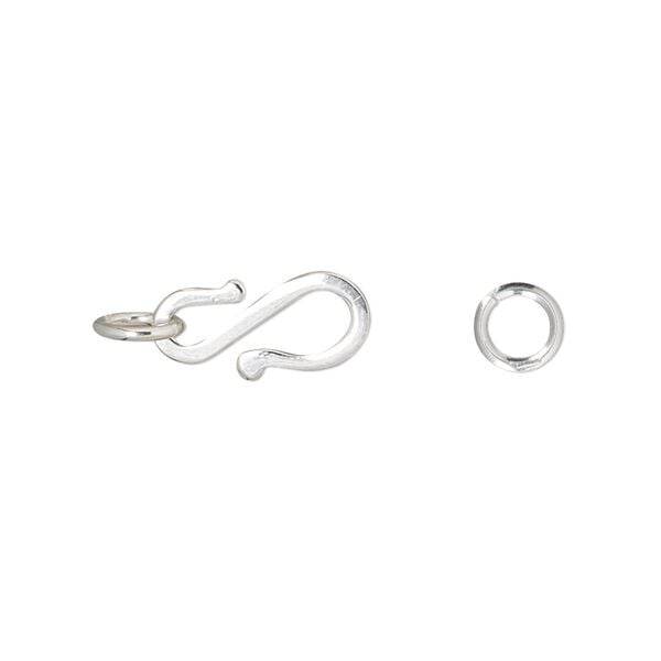 Clasp, S-hook, sterling silver, 14x7mm flat with (2) 6mm soldered jump rings. Sold individually. image number 0