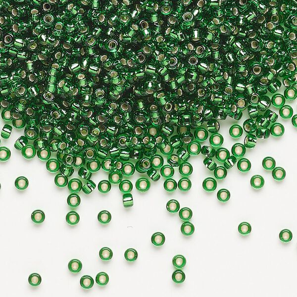 Seed bead, Miyuki, glass, pkg/25g, #11 rocaille, transparent silver-lined green, (RR-16). image number 0