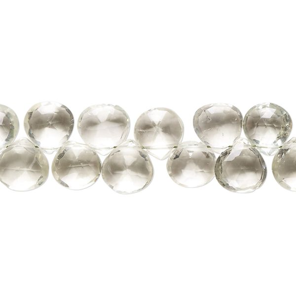 Green quartz 1pkg1, hand-cut top-drilled micro-faceted puffed teardrop bead 7 inch 7-8mm image number 0