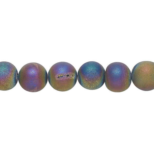 Druzy agate 1pkg1, electroplated rainbow matte round bead 8 inch 8mm image number 0