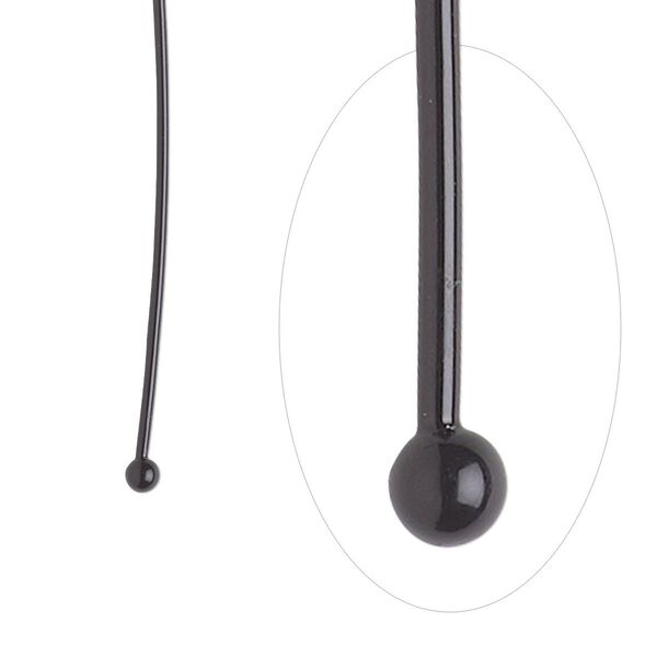 Head pin, electro-coated brass, black, 1-1/2 inches with 2mm ball, 21 gauge. Sold per pkg of 10. image number 0