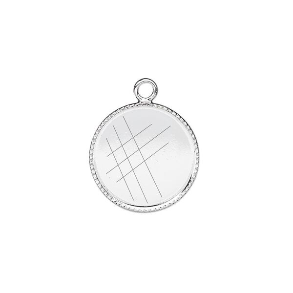 Drop, silver-plated brass, 16mm round with beaded edge and 15mm round bezel cup setting. Sold per pkg of 6. image number 0