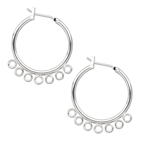 Earring, silver-plated brass, 23mm round hoop with 7 closed loops and latch-back closure. Sold per pkg of 5 pairs. image number 0