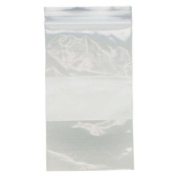 Bag, Tite-Lip™, plastic, clear and white, 3x5-inch top zip with block. Sold per pkg of 1,000. image number 1