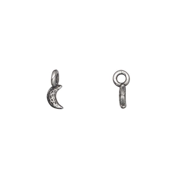 Charm, TierraCast®, "Celestial" collection, pewter (tin-based alloy), 6x4mm, 2-sided hammered crescent moon. Sold per pkg of 20. image number 0