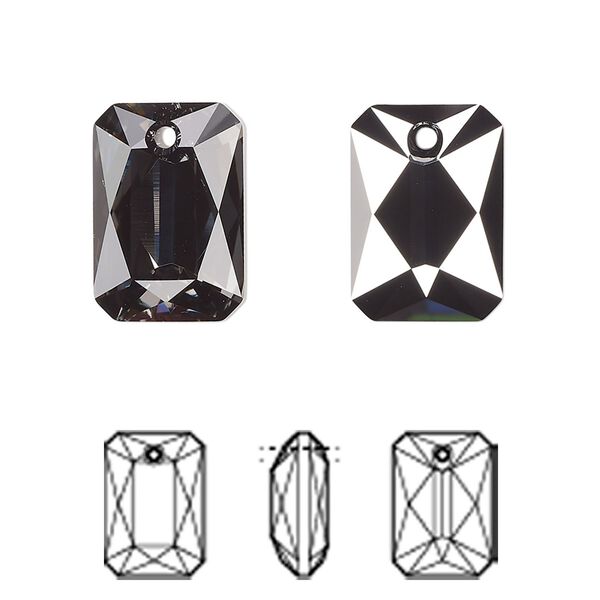 Drop 1pk crystal silver night, Crystal Passions® 16x11.5mm pendant emerald cut 6435 image number 0