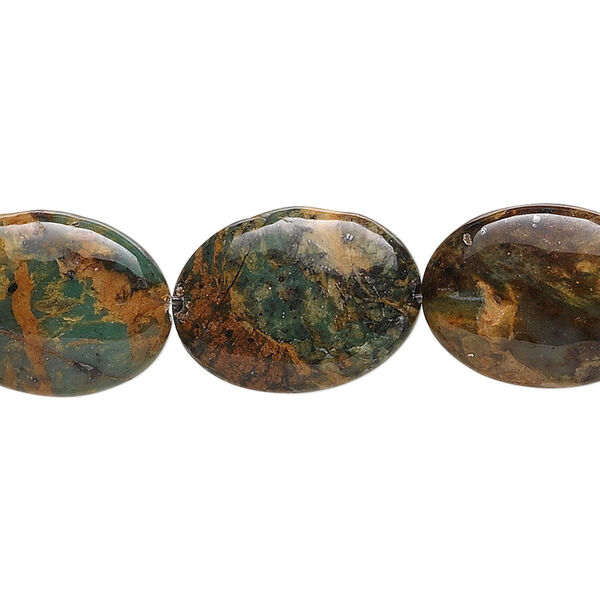 Green "opal" 1pkg1, flat oval bead natural 15.5-16 inch 18x13mm image number 0