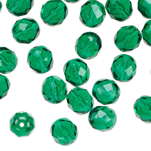 Czech fire-polished glass 1pkg50, faceted round bead teal 8mm image number 0