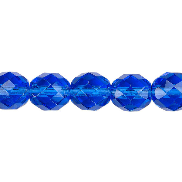 Bead, Czech fire-polished glass, light cobalt, 10mm faceted round. Sold per 15-1/2" to 16" strand, approximately 40 beads. image number 0