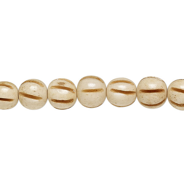 Bead, bone (dyed), antiqued, 8mm fluted round, Mohs hardness 2-1/2. Sold per 15-1/2" to 16" strand. image number 0