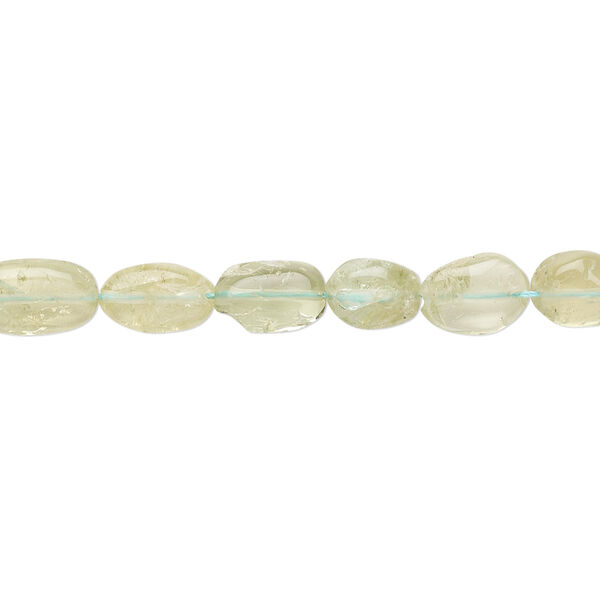 Bead, green aquamarine (heated), 7x4mm-11x6mm hand-cut puffed oval, D grade, Mohs hardness 7-1/2 to 8. Sold per 14-inch strand. image number 0