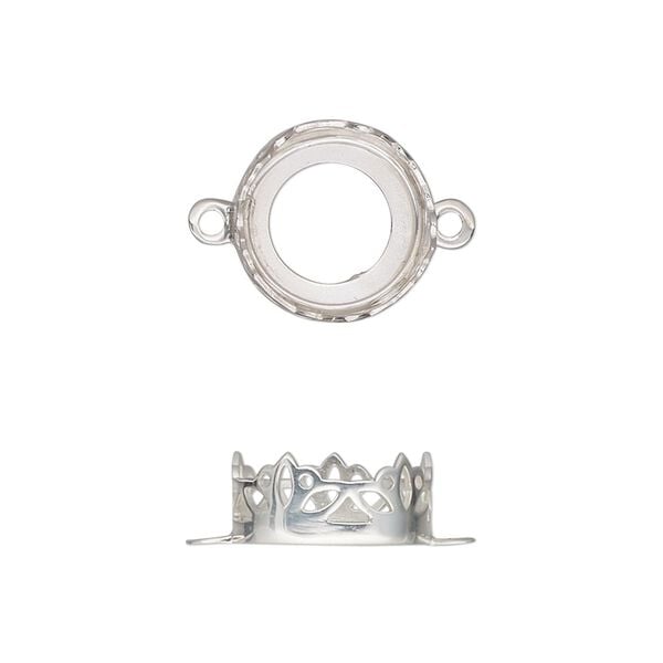 Link, sterling silver, 13mm round with lotus edge and open back with 12mm round cabochon bezel setting. Sold individually. image number 0