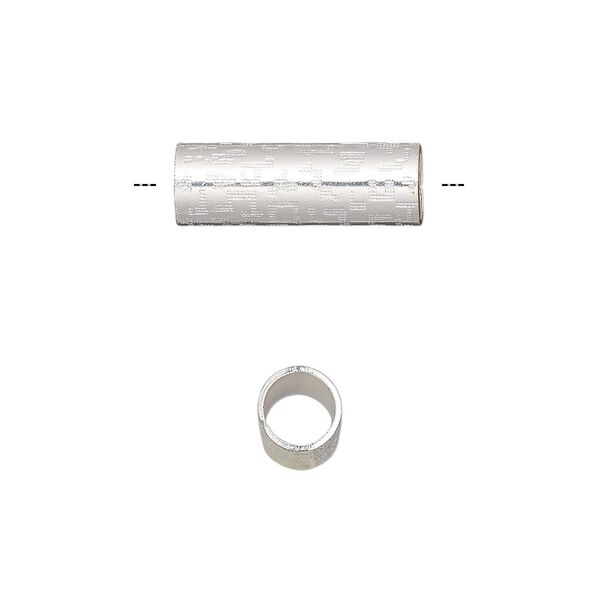 Bead, silver-finished steel, 18.5x6mm round tube with geometric design. Sold per pkg of 10. image number 0